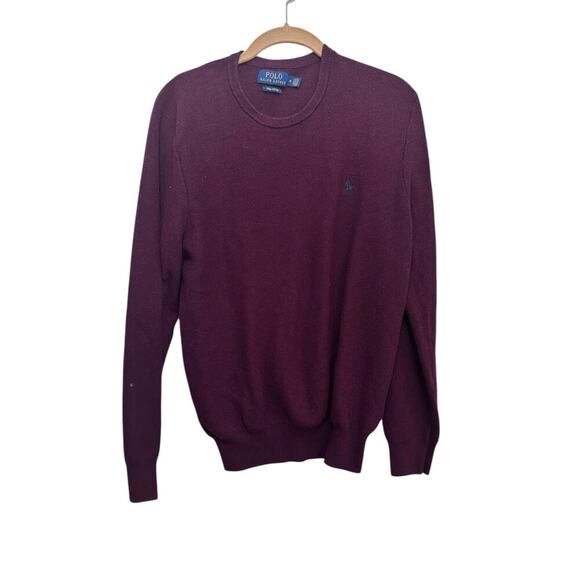 Vintage Polo Ralph Lauren Men's Burgundy 100% Cotton Crew Neck Sweater Size M - Picture 1 of 4